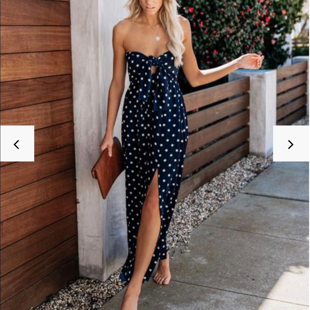 VICI PRETTY WOMAN STRAPLESS POLKA DOT MAXI DRESS